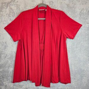 Susan Graver liquid knit Womens M Red Open Front Cardigan Stretchy career